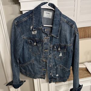 Old Navy Distressed Dark Blue Jean Jacket